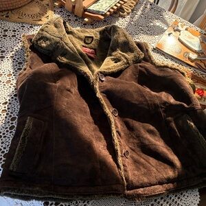 Vintage Eddie Bauer Suede Vest with Faux Fur Trim